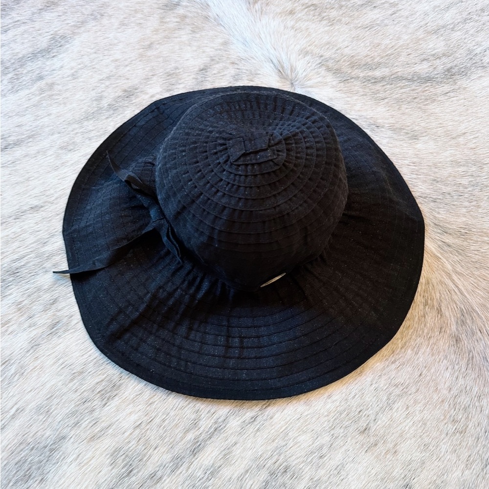 NWOT Cappelli Straworld Black Oversized Ribbon Sun Hat UPF 50+ 5” Brim, Packable - Picture 9 of 14